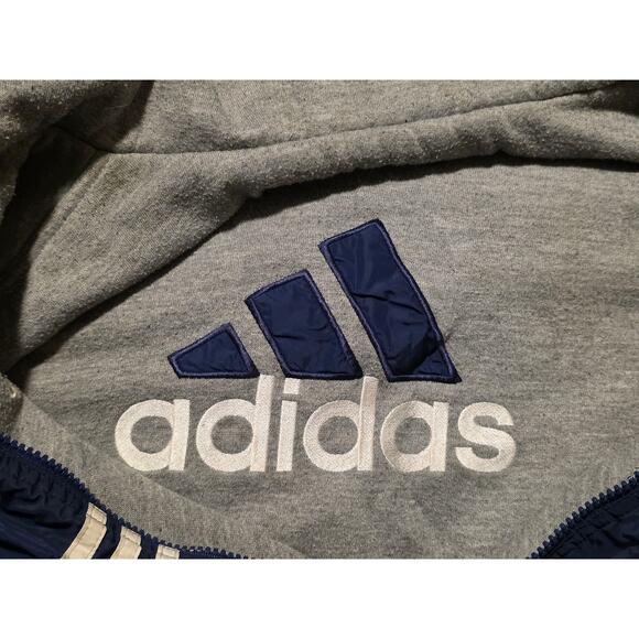 Vintage Adidas Jacket Mens XXL Blue Gray Reversible 90s Logo Full Zip Hooded - Picture 7 of 8